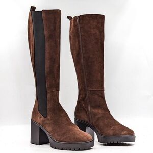 Steve Madden Deegan Chocolate Brown Suede Lug Sole Platform Square toe Boots